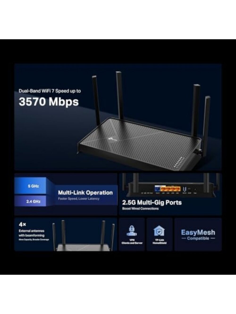Dual-Band Wi-Fi 7 Router, High-Speed Internet, Easy Setup, Smart Home Ready - Picture 3 of 6